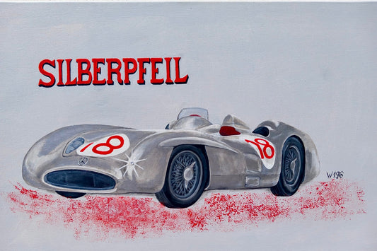 Mercedes Silberpfeil W 196 100x50cm Acryl auf Leinwand Classic Cars Oldtimer Kunst Art Geschenk