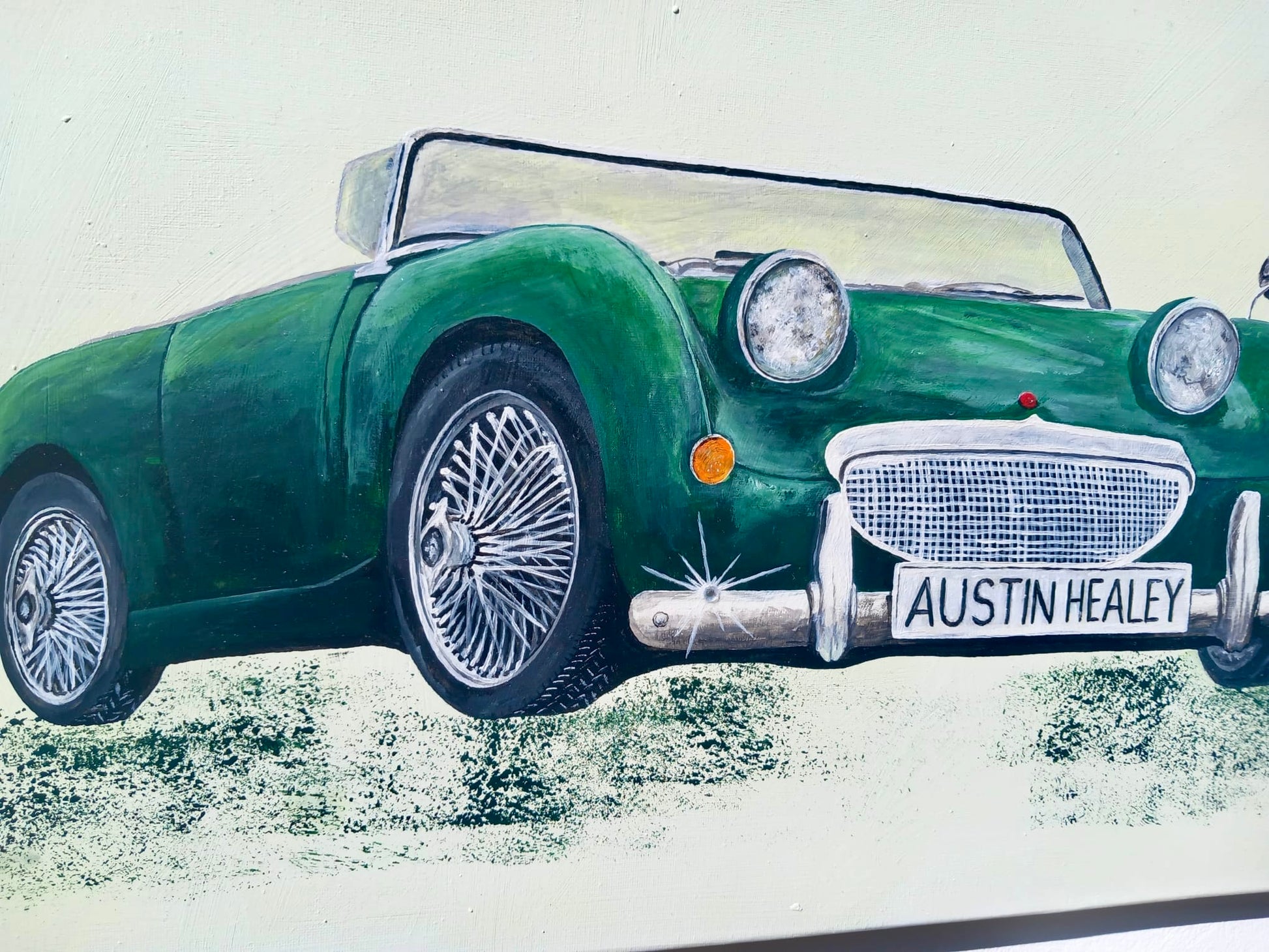 Austin Healey Sprite MK1 Frogeye – handgemaltes Acrylbild Oldtimer Kunst Raumansicht Classic Cars Geschenk Gift 