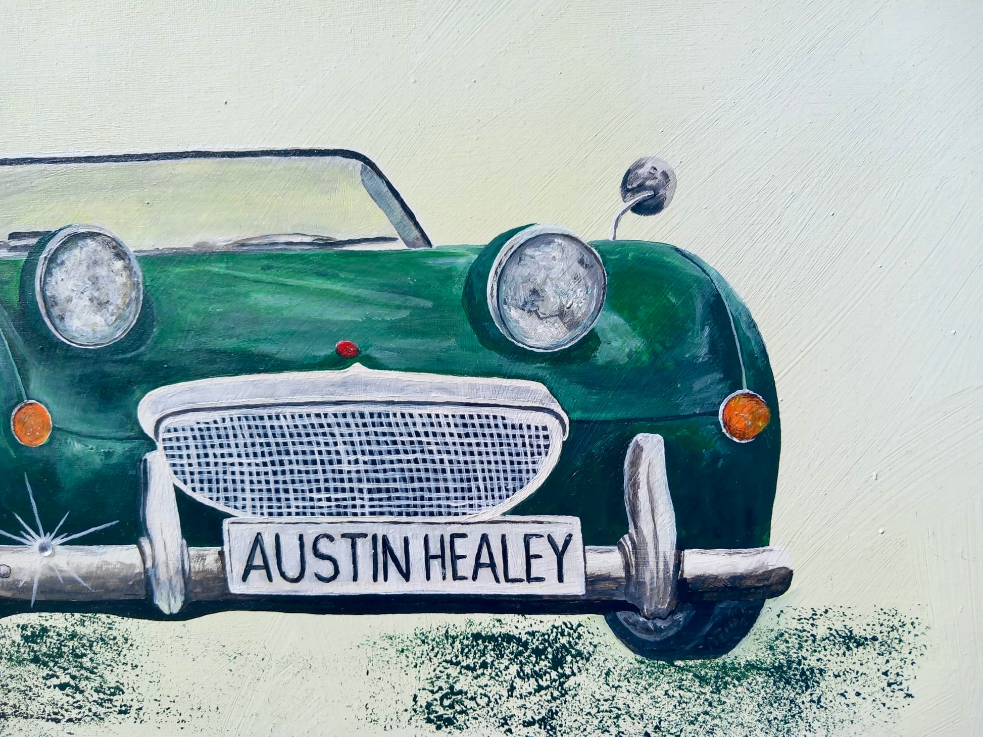 Austin Healey Sprite MK1 Frogeye – handgemaltes Acrylbild Oldtimer Kunst Detailansicht Classic Cars Geschenk Gift 