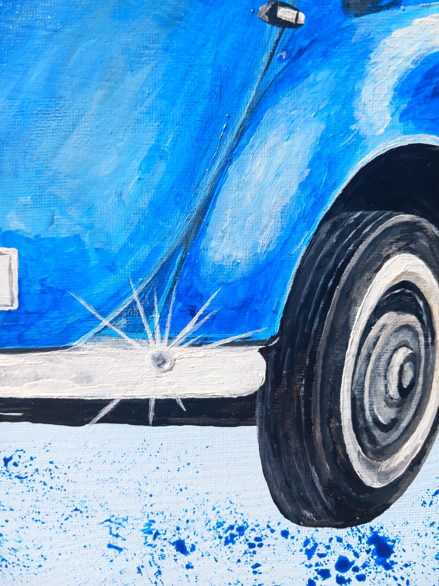 BMW Isetta Knutschkugel – handgemaltes Unikat Acrylbild Oldtimer Kunst MMS Living Glitzerstein blau weiß