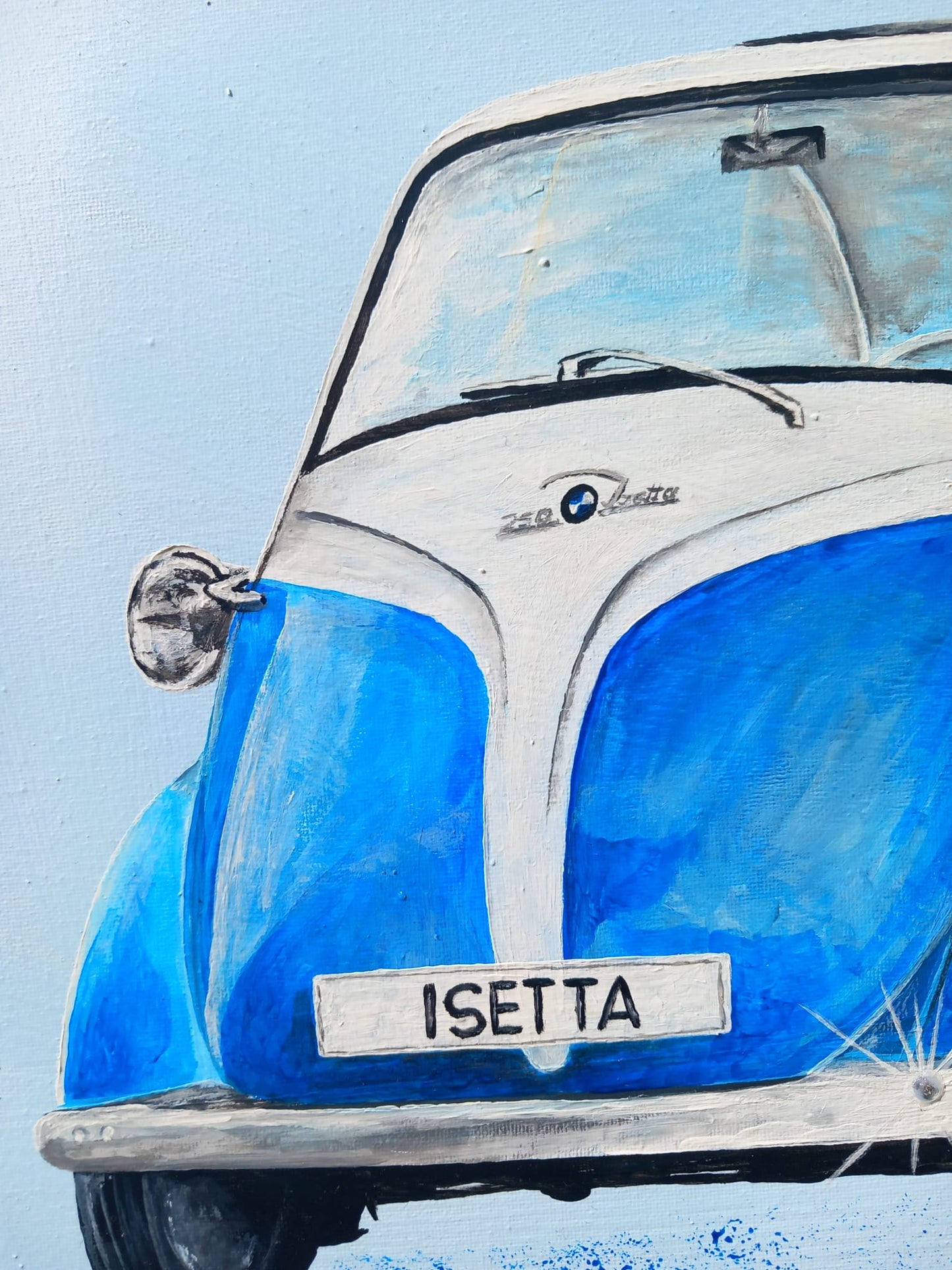 BMW Isetta Knutschkugel – handgemaltes Unikat Gemälde Kunst Acrylbild Leinwand Oldtimer Kunst MMS Living Geschenk