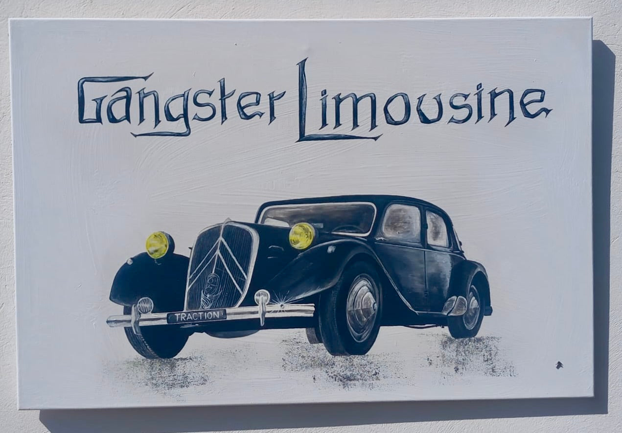 Format 60x90 Citroën Traction Avant Gangsterlimousine – handgemaltes Acrylbild Oldtimer Kunst Classic Cars Art