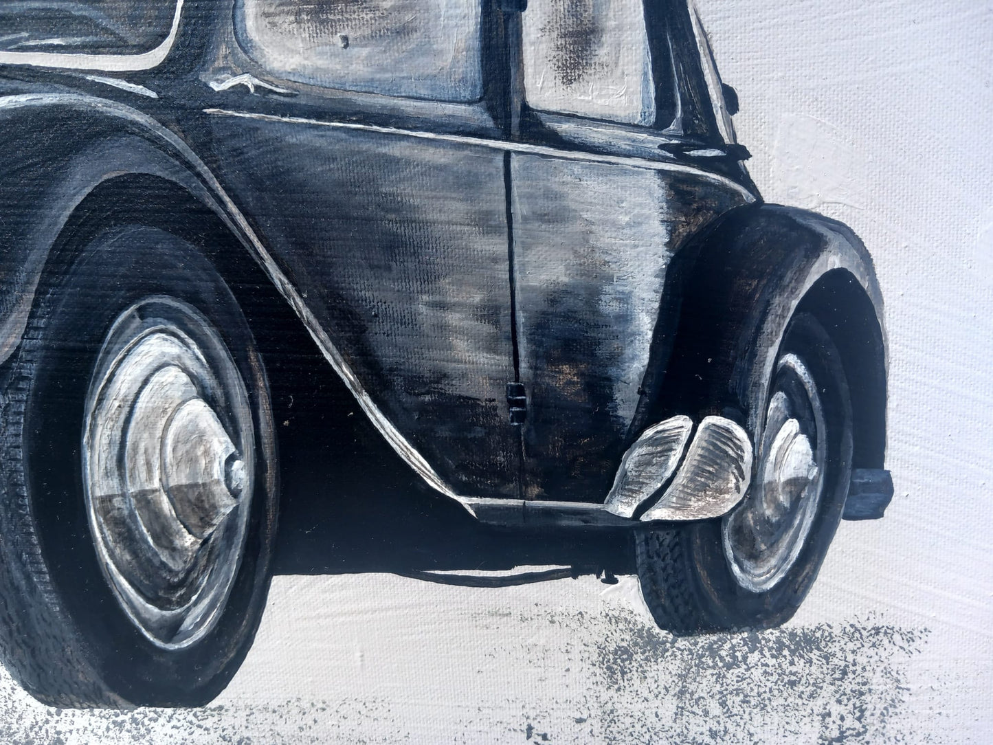 Citroën Traction Avant Gangsterlimousine Bild Gemälde Kunst Classic Car Art MMS Living schwarz weiß Acryl auf Leinwand