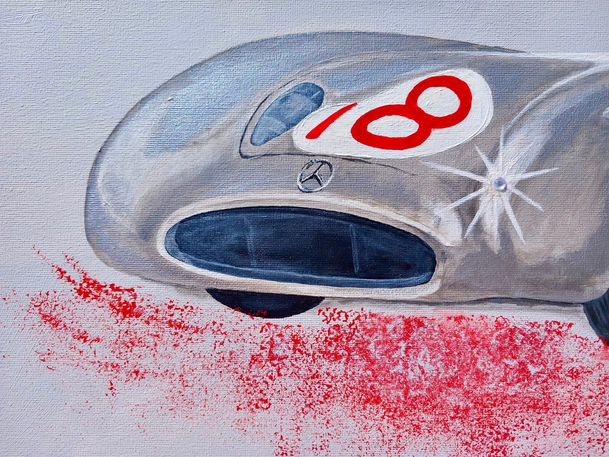 Frontansicht Mercedes Silberpfeil W 196 100x50cm Acryl auf Leinwand Classic Cars Oldtimer Kunst Art Geschenk Silber rot 