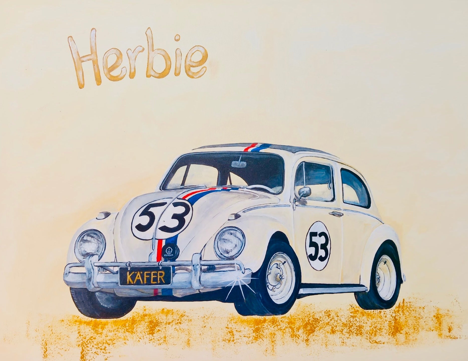 MMS Living Herbie VW Käfer Classic Car Acryl auf Leinwand. Geschenk. Autoliebhaber Unikat