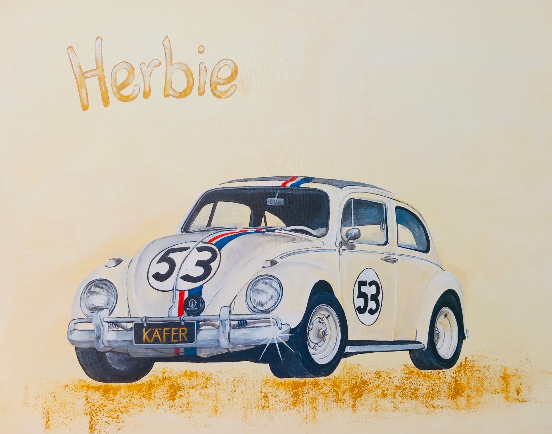 MMS Living Herbie VW Käfer Classic Car Acryl auf Leinwand. Geschenk. Autoliebhaber Unikat