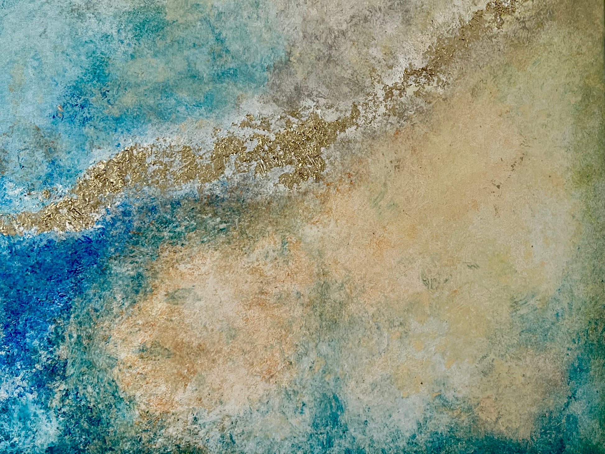nsellicht Unikat Gemälde – Acryl auf Leinwand Mallorca Kunst Detailaufnahme Farben  türkis blau Sand gold