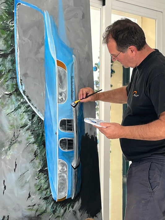Auftragsarbeit Michael Schomber Classic Car als Geschenk handgemaltes Bild auf Leinwand Kunst Gemälde Geschenk Unikat