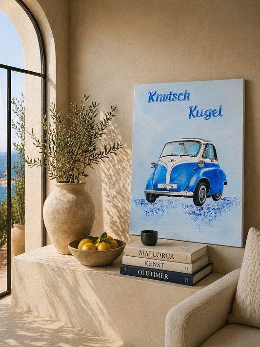 BMW Isetta Knutschkugel – handgemaltes Unikat Acrylbild Oldtimer Kunst MMS Living Classic Car Raumansicht