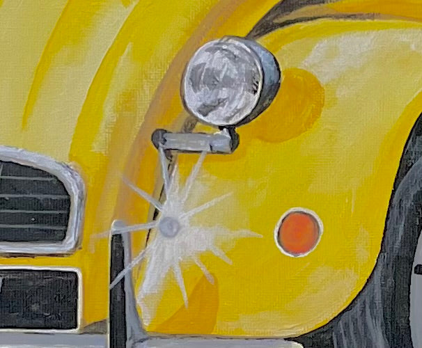 2 CV Kultauto Ente gelb Citröen. Kunst ACryl Leinwand Unikat MMS Living Geschenk