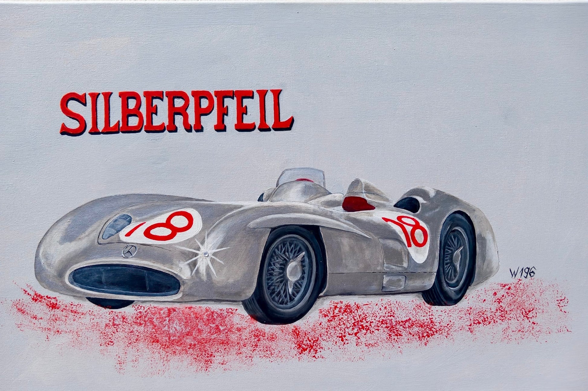 Mercedes Silberpfeil W 196 100x50cm Acryl auf Leinwand Classic Cars Oldtimer Kunst Art Geschenk