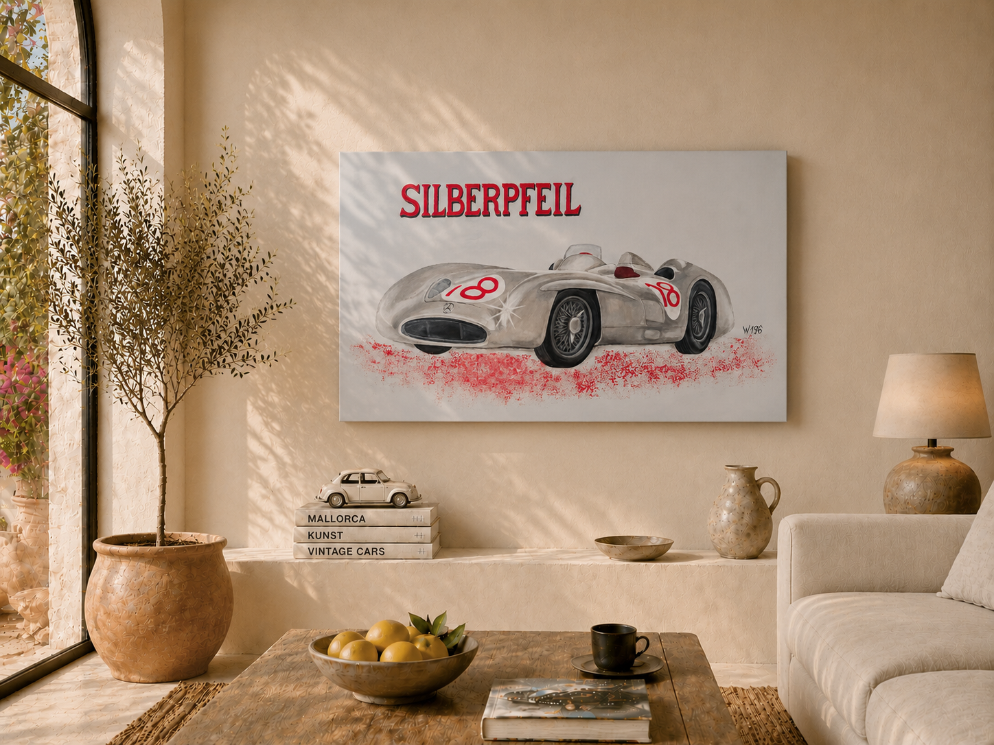 Mercedes Silberpfeil W 196 100x50cm Acryl auf Leinwand Classic Cars Oldtimer Kunst Art Geschenk