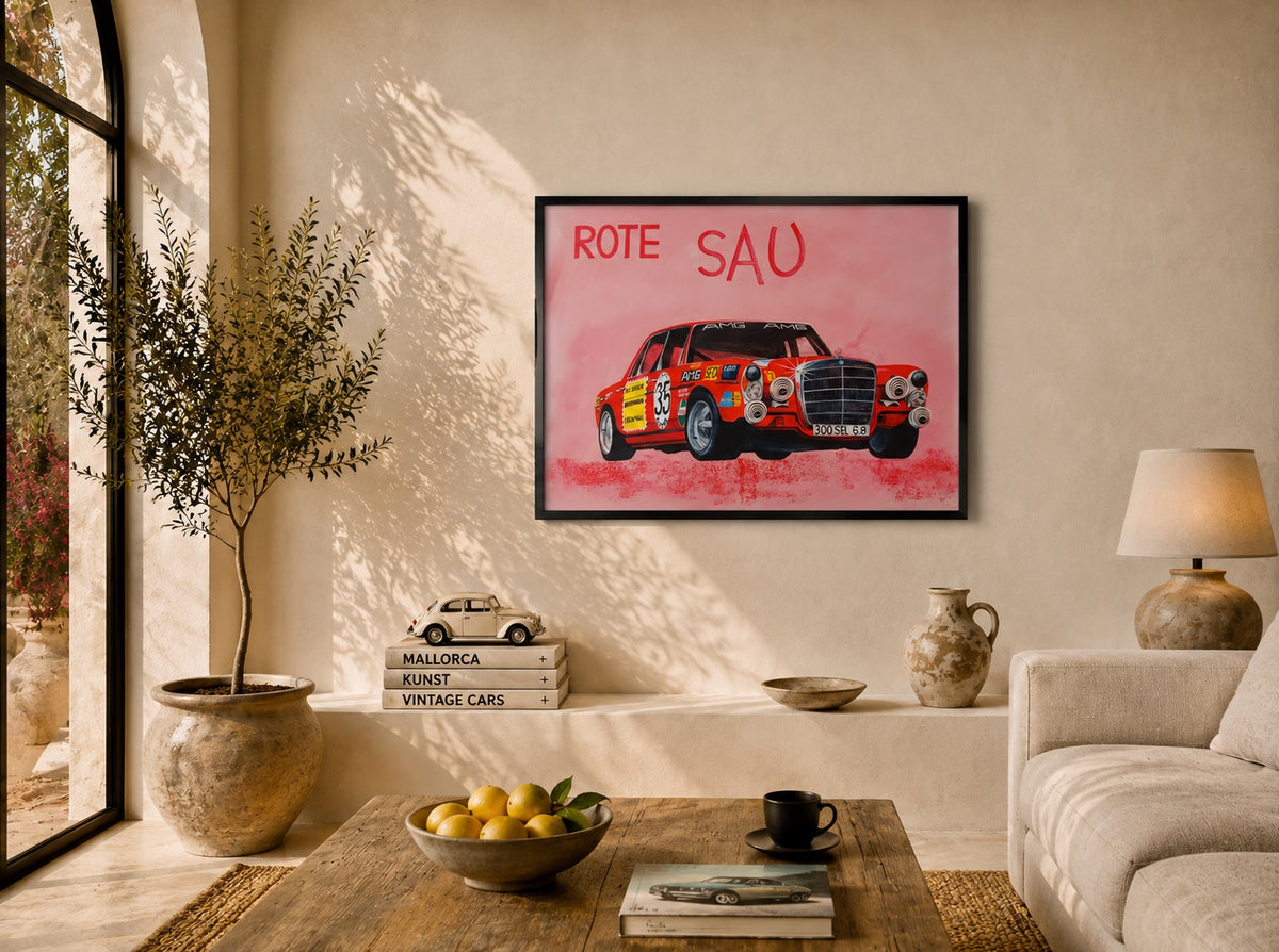 Mediteranes Wohnzimmer Poster Mercedes Oldtimer limitierter Druck Classic Car